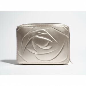 LANCOME Gold Cosmetic Travel Bag Rose Embossed Carry Case Vanity Organizer - #2